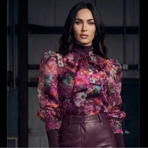 Anthropologie Sheer Floral Tie-Neck Blouse - worn once